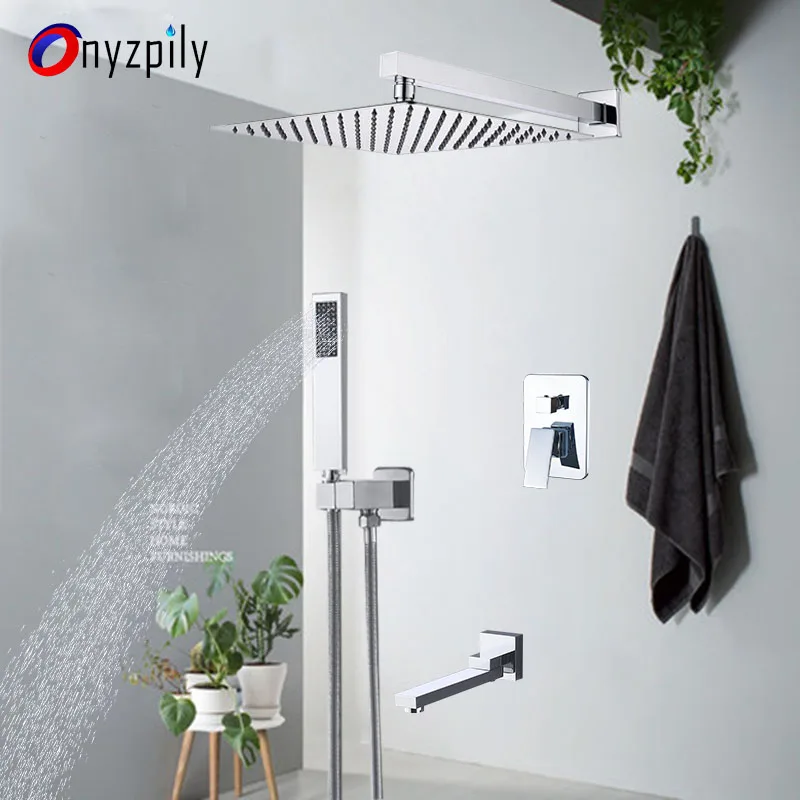 Хромированный смеситель для душа с дождевой насадкой ультратонкая Душевая