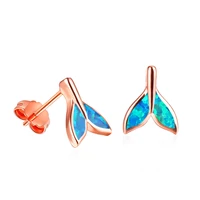 fashion small fishtail stud earrings for women statement wedding jewelry cute girl gift simple blue imitation opal stone earrin