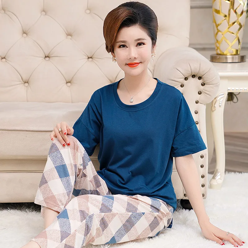 Летний хлопковый женский пижамный комплект женская пижама с коротким рукавом и