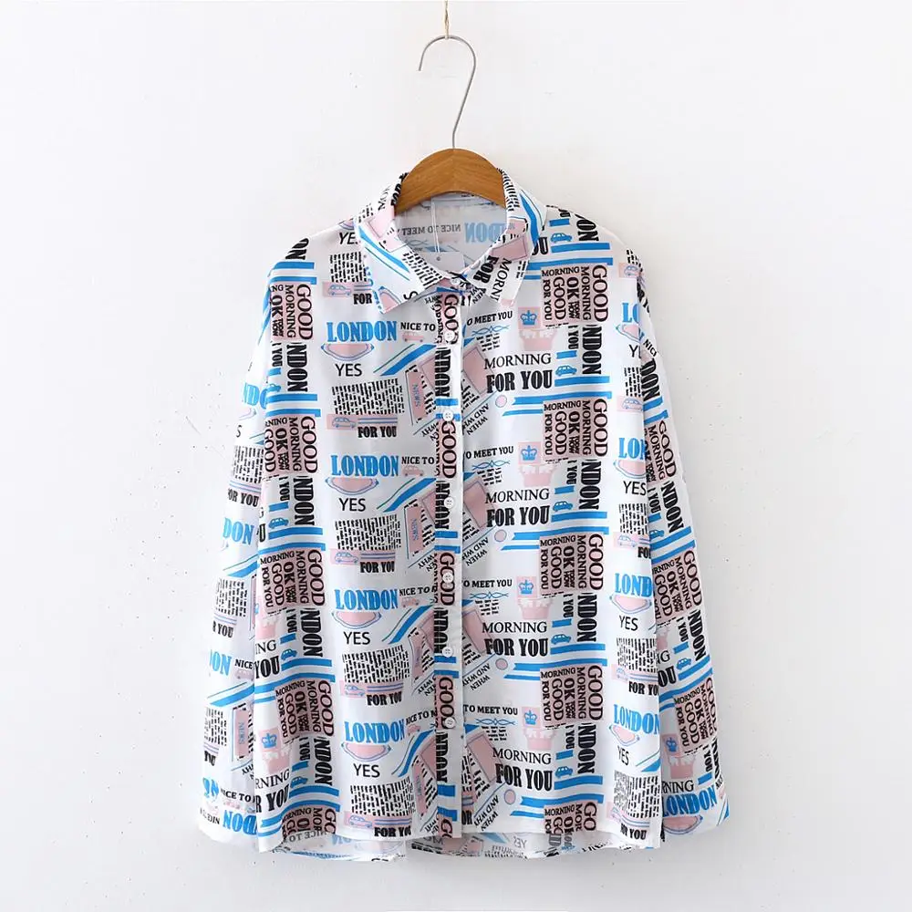 Новинка весны 2020 женская шифоновая блузка с принтом газет и буквами осенняя