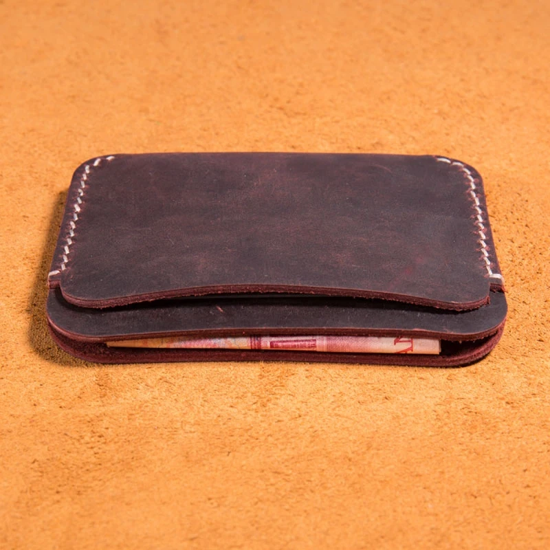 Тонкий кошелек ручной работы из держатель для карт натуральной коровьей кожи с