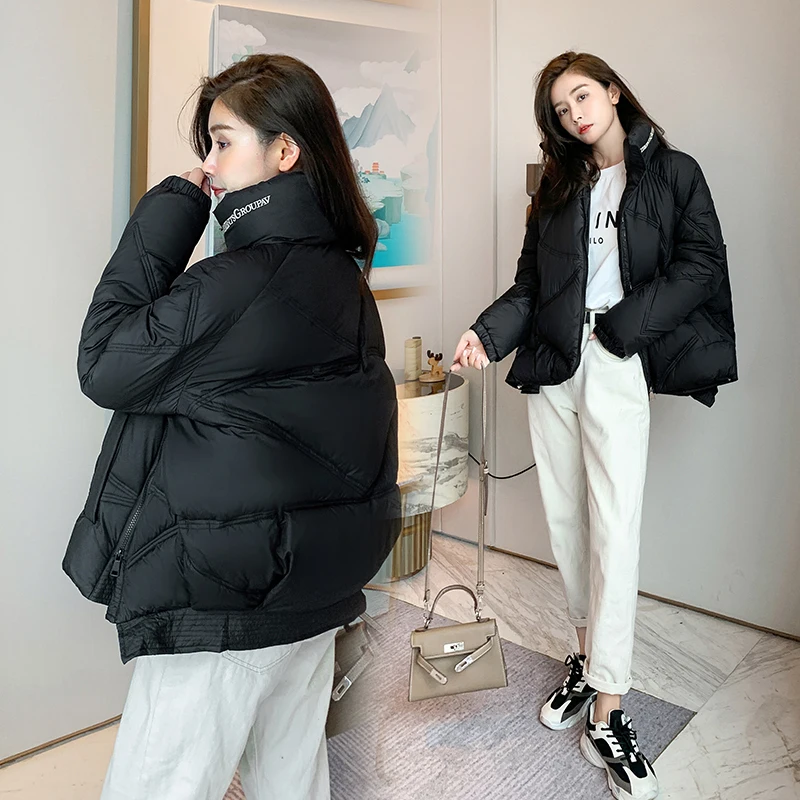 ZQLZ Winter Jacket Women 2020 New Loose Down Cotton Short Parka Mujer Embroidery Letter Black Warm Thick Coat Female | Женская одежда