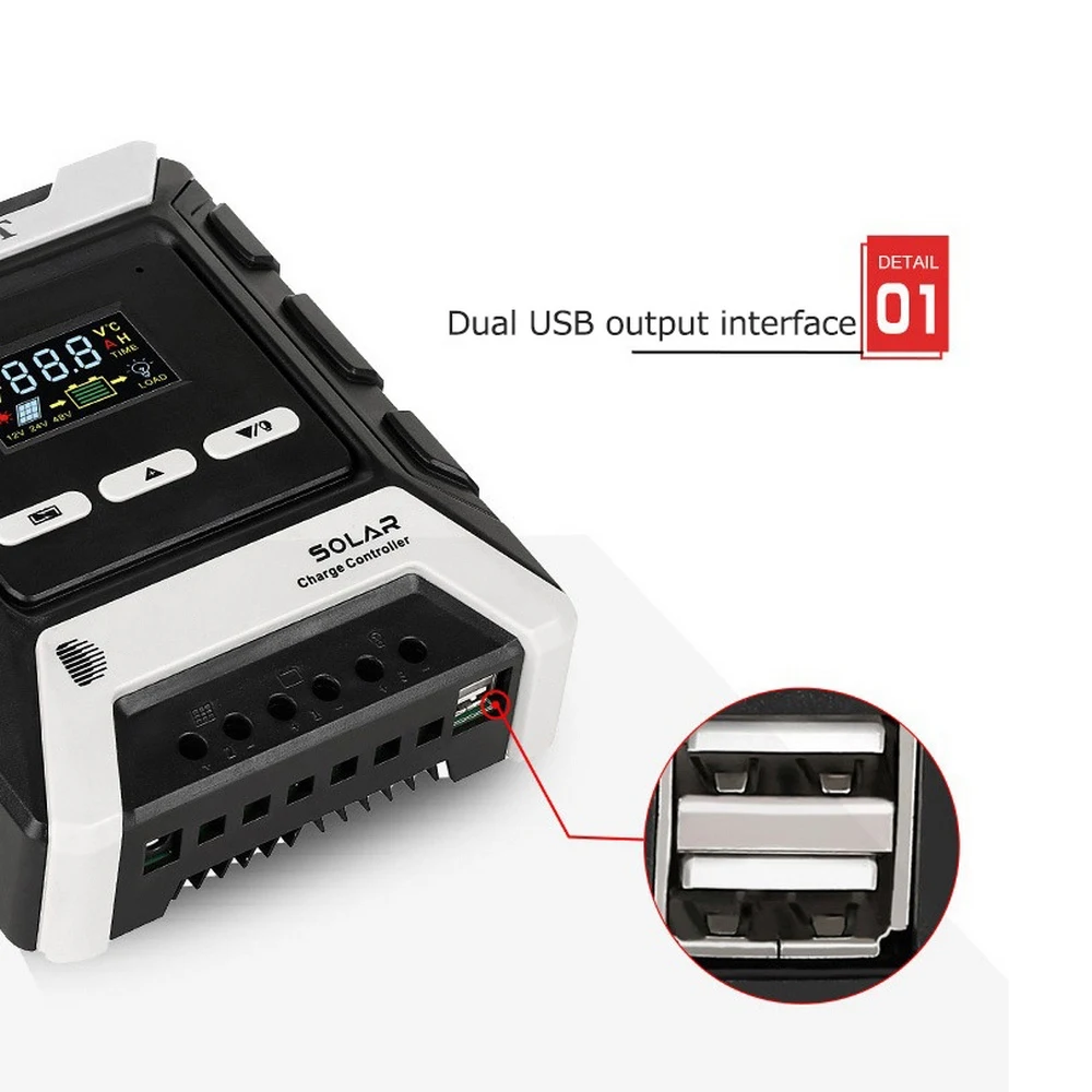 

LCD Solar Regulator Dual USB 10A 20A 30A 40A 50A 60A High Efficiency MPPT Solar Charger Controller 12V 24V 48V Auto Battery