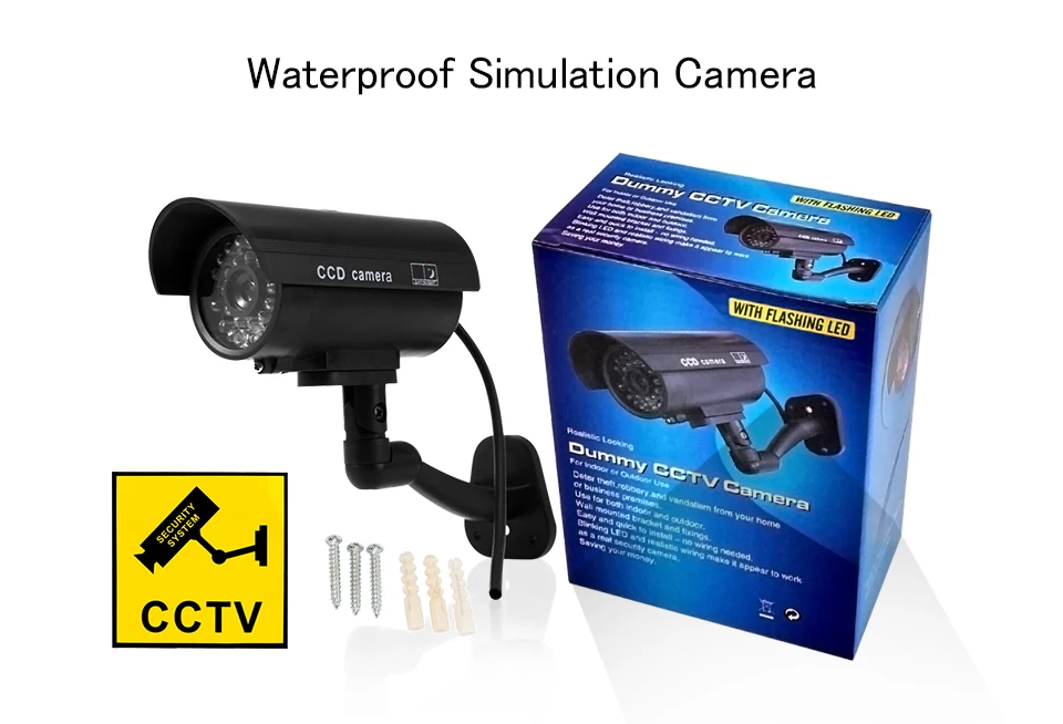 Dummy Camera Waterproof Outdoor Home Security Video Surveillance CCTV Dummy Cameras Bullet Camera With LED Light Fake Camera