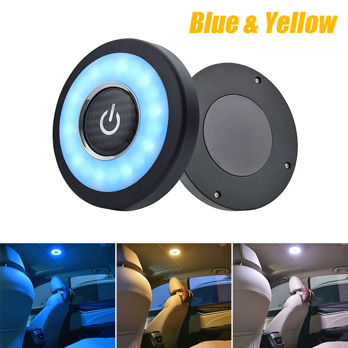 Blue Yellow Светодиодный светильник для чтения в салоне автомобиля с usb зарядкой на крышу, магнит, автоматический Дневной светильник для багажника, Drl, квадратный купол, потолочный светильник для помещений - Испускаемый цвет: Blue Yellow