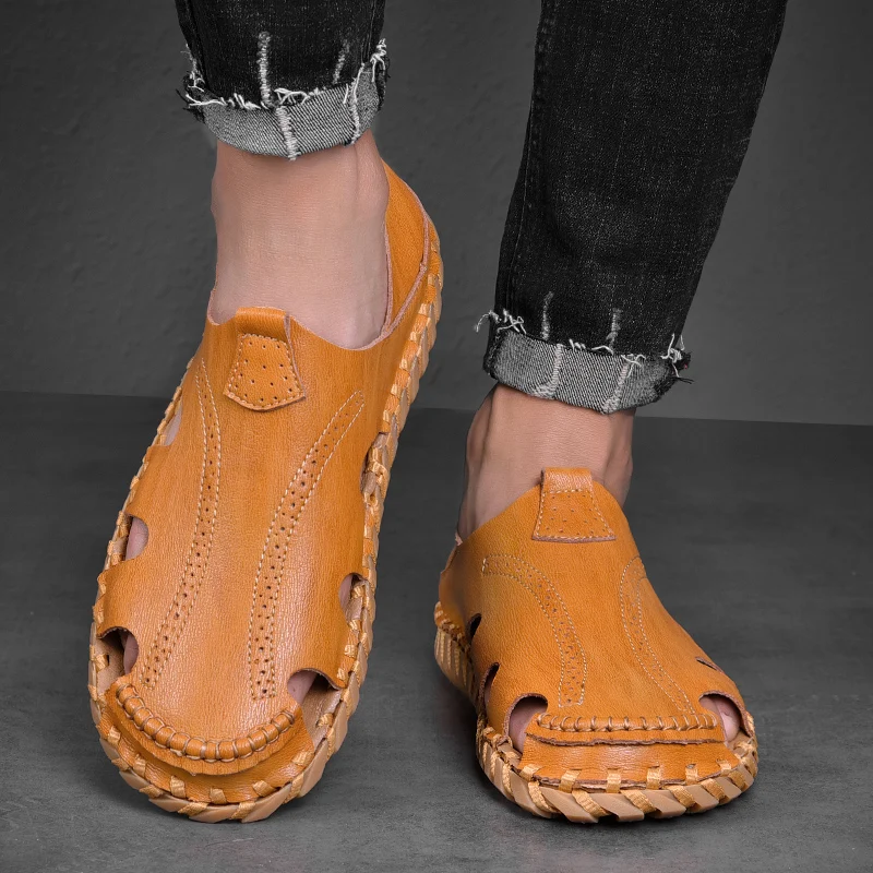 Сандалии мужские дышащие пляжная обувь с пряжкой Прошитые вручную гладиаторы