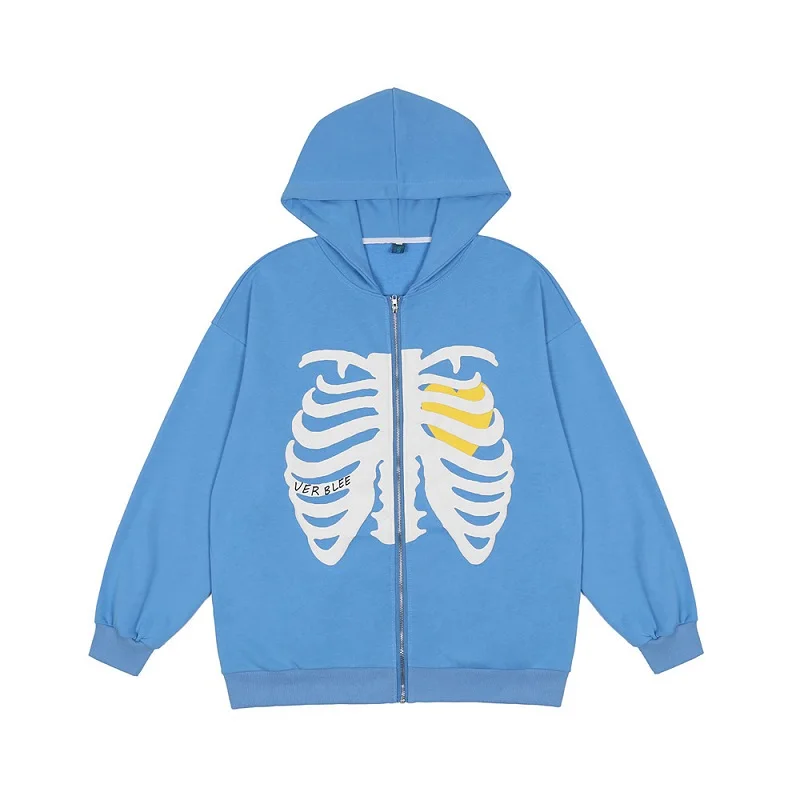 

Skeleton Print Zip up Jacket Streetwear Loose Cardigan Hooded Sweatshirt oversize Hoodies harajuku vintage Female Aesthetic Park