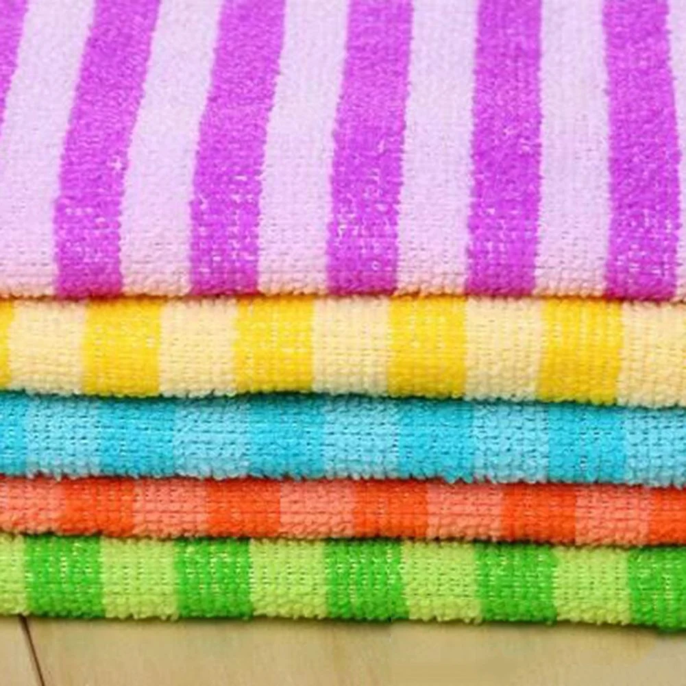 

5Pcs Kitchen Dining Striped Wash Towel Absorbent Square Microfiber Dishcloths