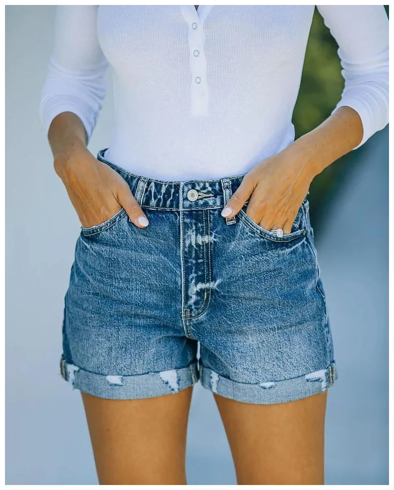 

Storyever Summer Aesthetic Urban Washed Denim Straight Pants Women's Denim Shorts Casual Skinny Streetwear