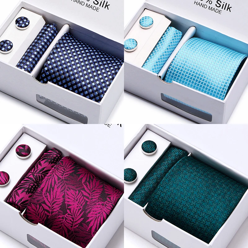 

Luxurious Birthday Gift Nice Handmade Tie Hanky Cufflink Set Tie Necktie Box Geometric Khaki Formal Clothing Gift for Boyfriend