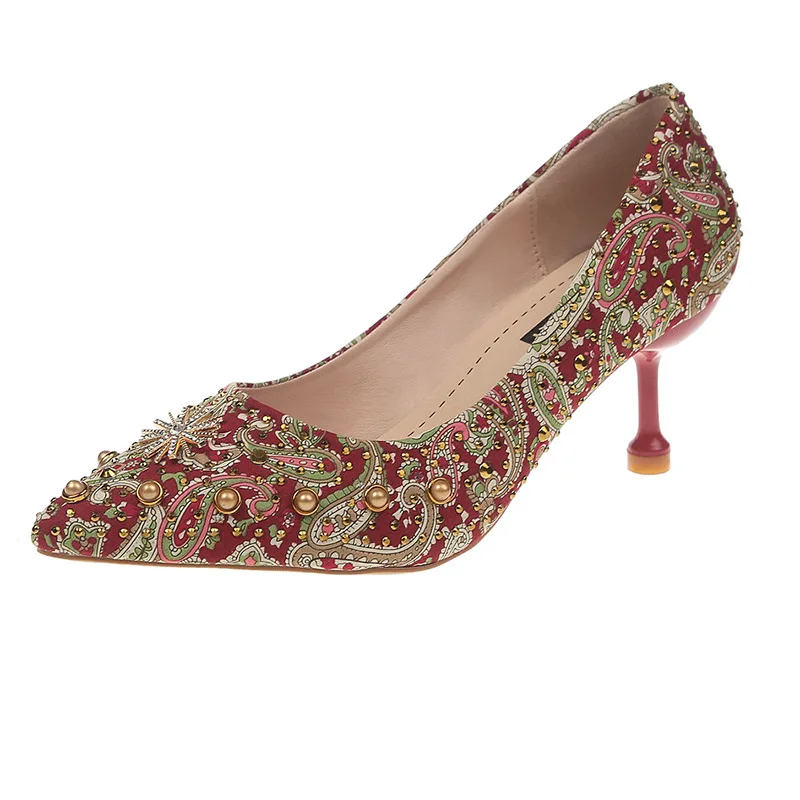 

Shoes Woman Sexy High Heels Spring New Woman Thin Heels Pointed Toe Shallow Single Shoe Metal Rivet Women's Dress Shoes