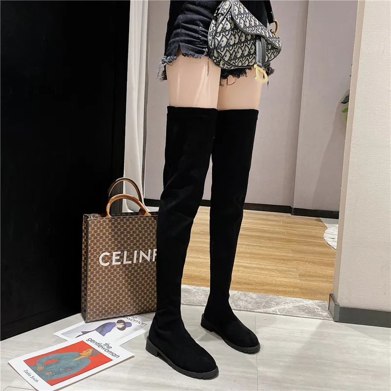 Новинка 2020 зимние женские сапоги модные выше колена на толстом каблуке молнии