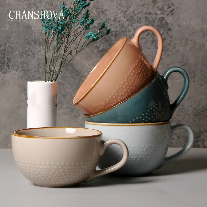 CHANSHOVA 170/400ml Modern Style Solid Color Relief Ceramic Mug China Porcelain Coffee Mugs Milk Tea Cup Breakfast H110 | Дом и сад