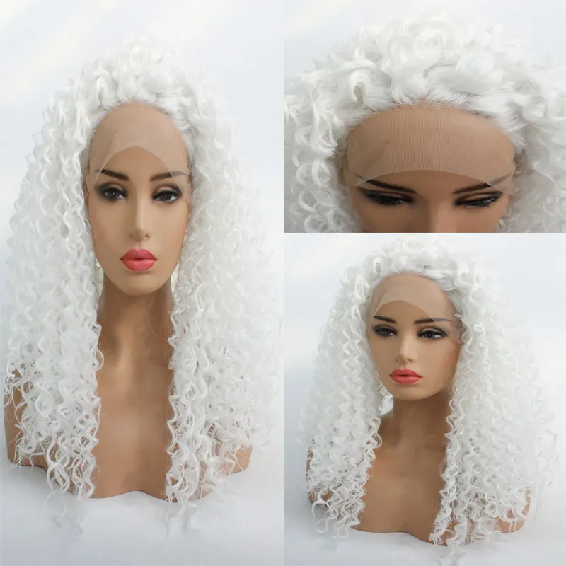 Белый Глубокий афро кудрявый синтетический 13*3 кружевной передний парик без клея