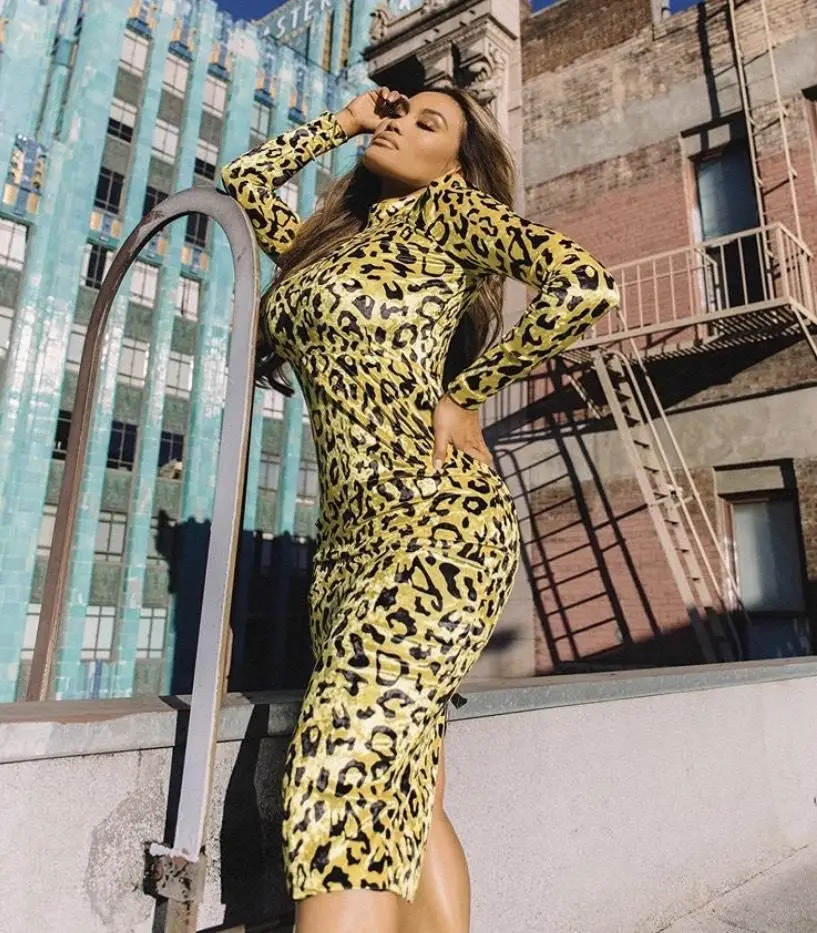 Зимнее женское модное сексуальное леопардовое желтое Бандажное платье с длинным
