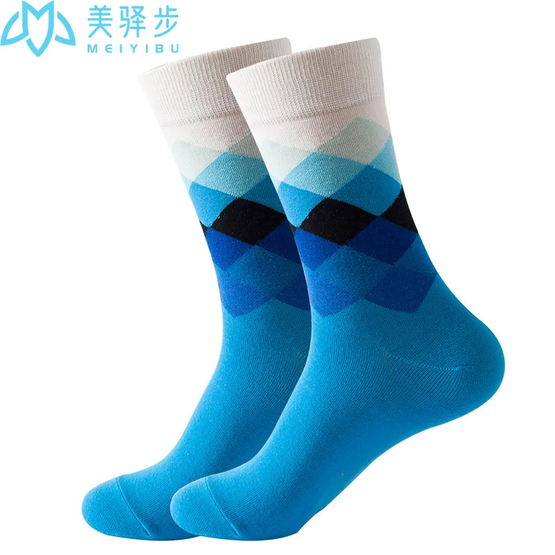 European and American Ins Style Stockings Female Amazon Supply Rhombus Pattern Cotton Fashion Socks Spot Wholesale