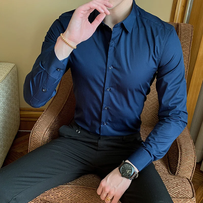 

2020 New Fashion Cotton Long Sleeve Shirt Men Solid Slim Fit Male Social Casual Business White Black Dress Shirt Men 6XL 7XL 8XL