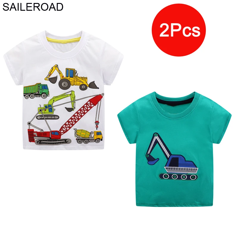 SAILEROAD 2 шт. Мультфильм Автомобили Мальчики Футболки для Детская Одежда Животных