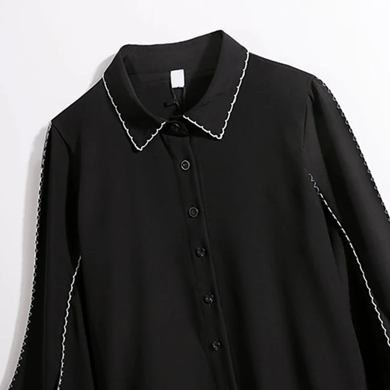 

SISPELL Lantern Long Sleeve Blouse Shirt For Female Lapel Collar Print Hit Color Women's Casual Shirt Fashion Tide 2021