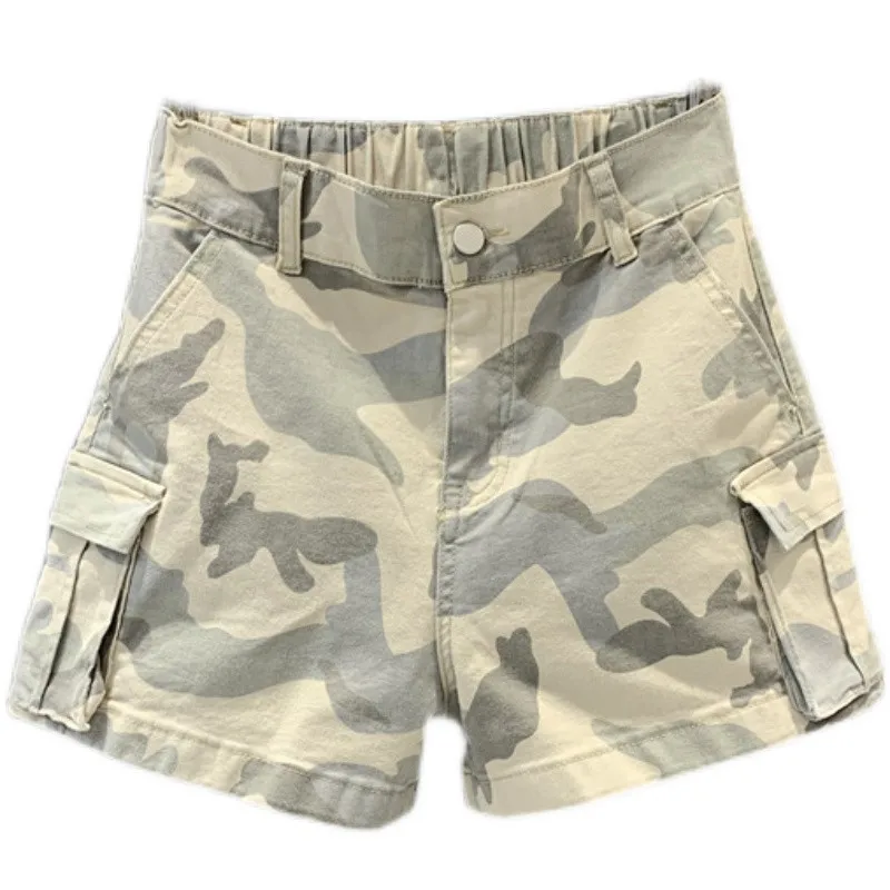 

{DEAT} Women Camouflage Printing Pockets Befree Wide Leg Shorts New High Waist Loose Trousers Fashion Tide Summer 2021 7E717