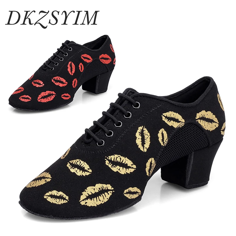 

DKZSYIM Ballroom Tango Dance Shoes Girls Women Middle Heel Ladies Latin Dance Shoes Women practice Latin Salsa Shoes heeled 5CM