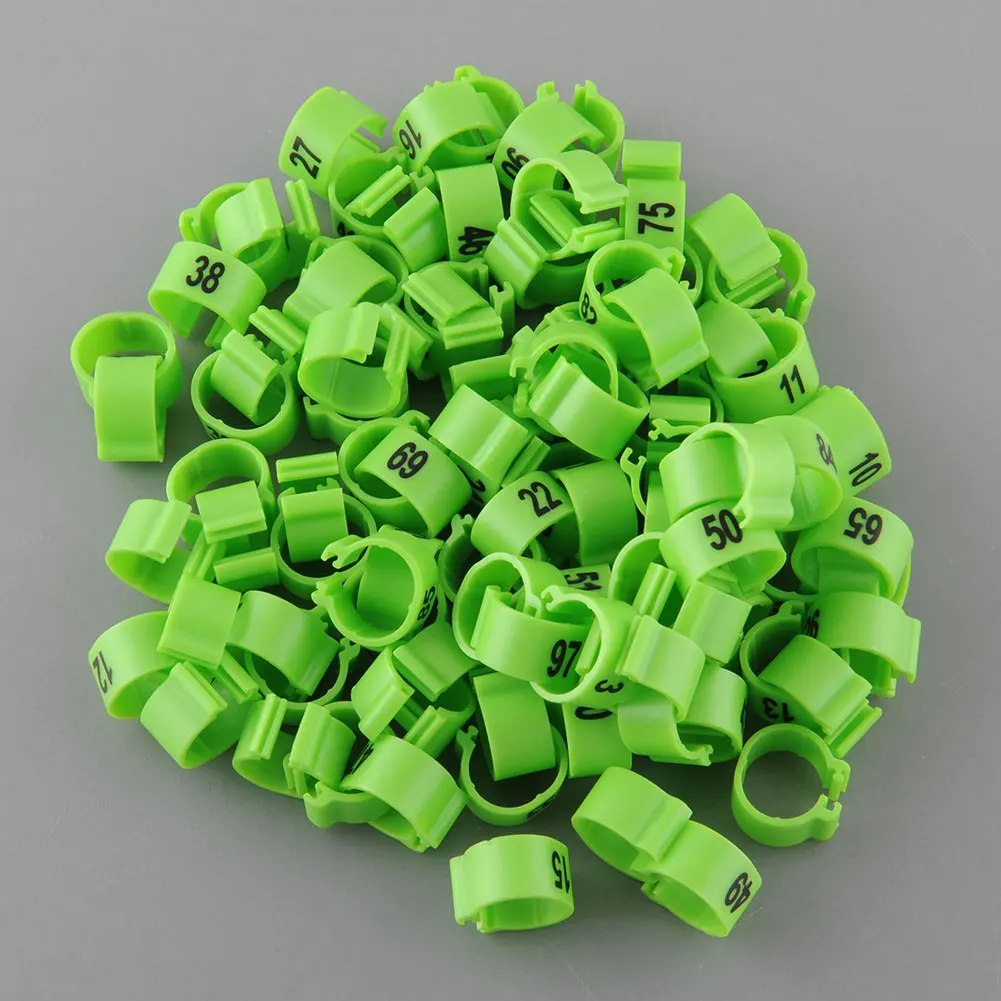 green 100 шт. 10,5 мм птицы кольца для лап птица голубь попугай Утка Курица кольца клип 1-100 нумерованные птицы ножные кольца 10 цветов продукт для домашних животных - Цвет: green