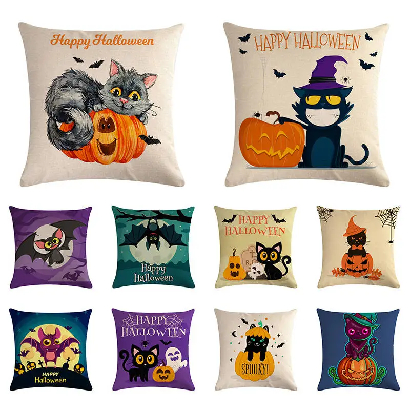

Halloween Linen Pillow Cover Pumpkin Pillowcase Pillows Throw Cover Decorative Pillowcase Almofadas 45x45cm Cushion Case 1699