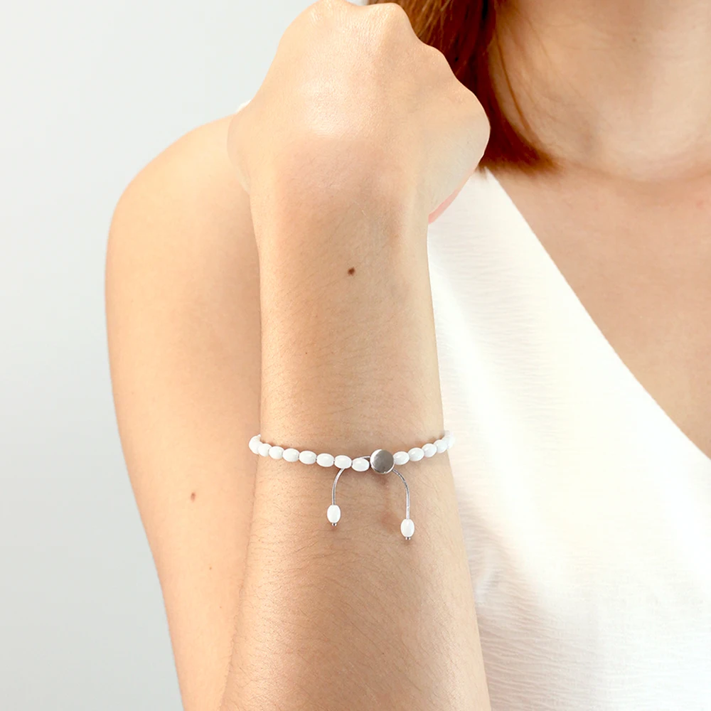 

925 Sterling Silver Bracelet Ceramic Making Pearl Shape Zircon Women's Chain Mail Jewelry Bracelet Black White Color Daily Wear