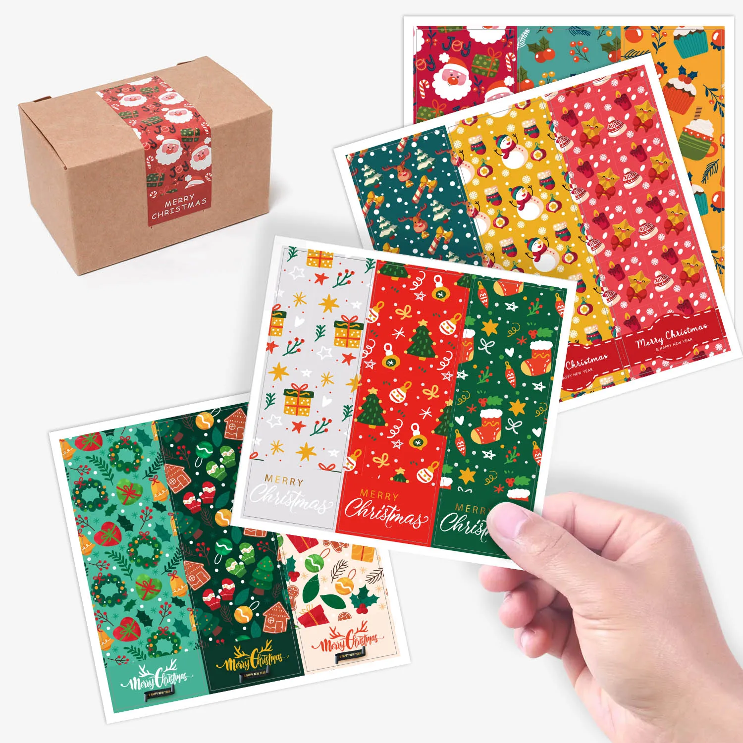 

30-90 Pcs Merry Christmas Stickers 3 Style Christmas Trees Decorative Stickers Wrapping Gift Box Label Christmas Tags Stickers