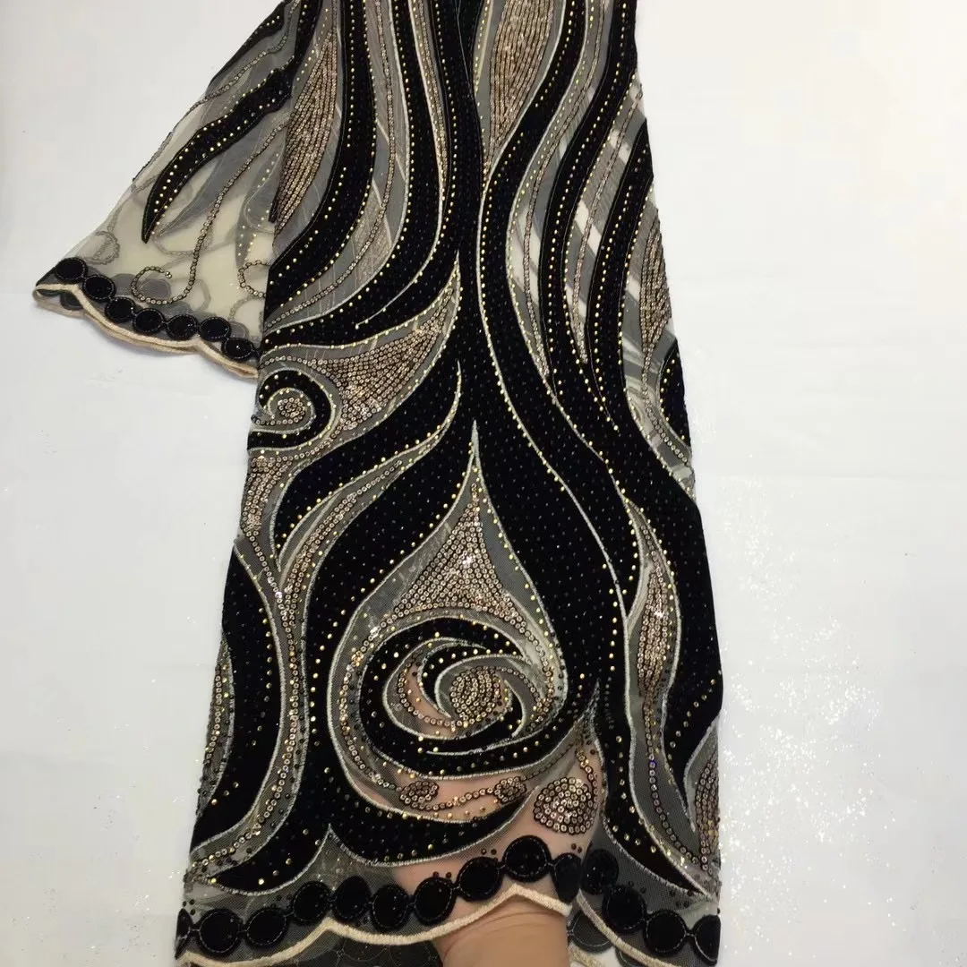 Модная африканская бархатная кружевная ткань Высококачественная нигерийская