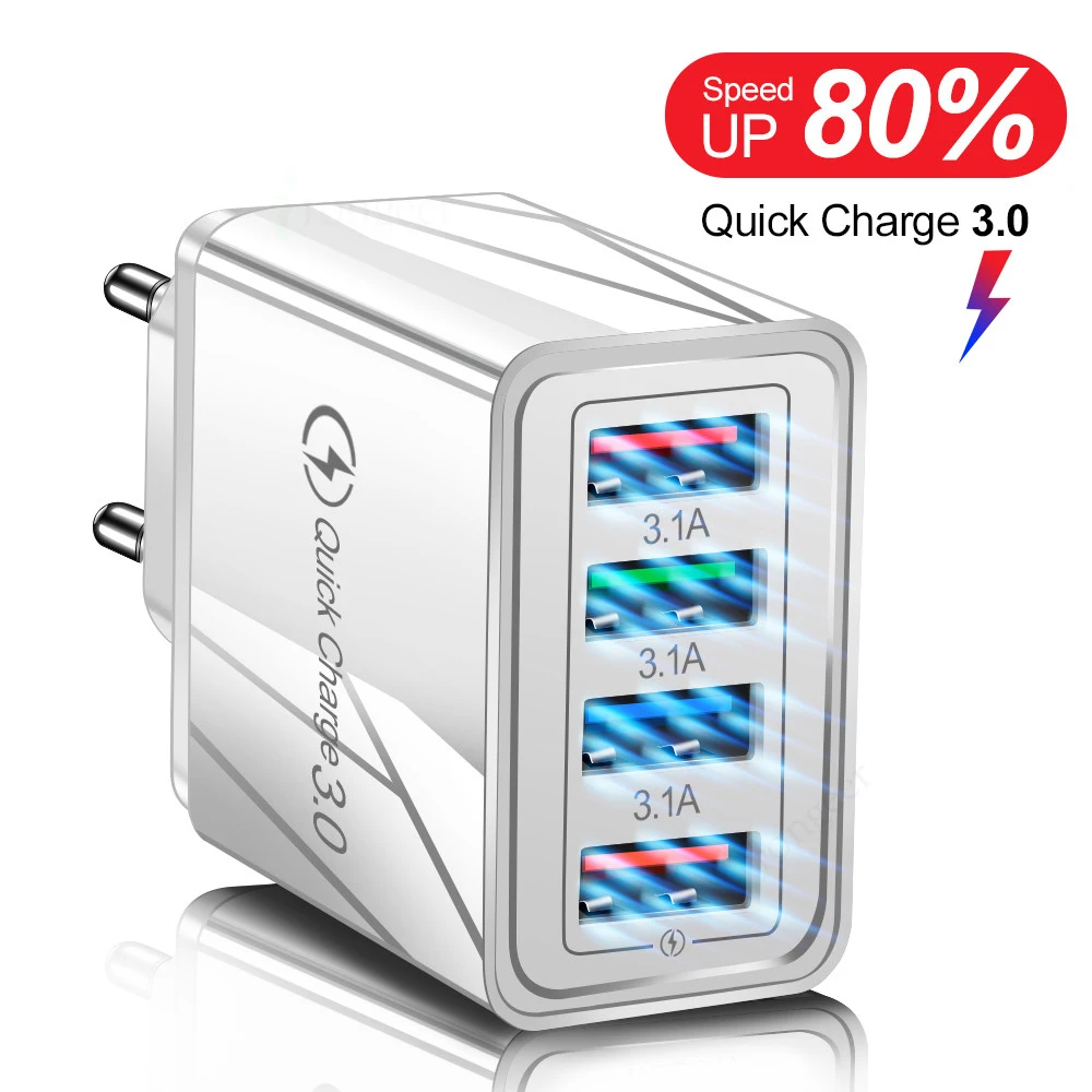 QC 3 0 зарядное устройство с 4 портами USB 3.1A быстрой зарядки стены ЕС и США штекер