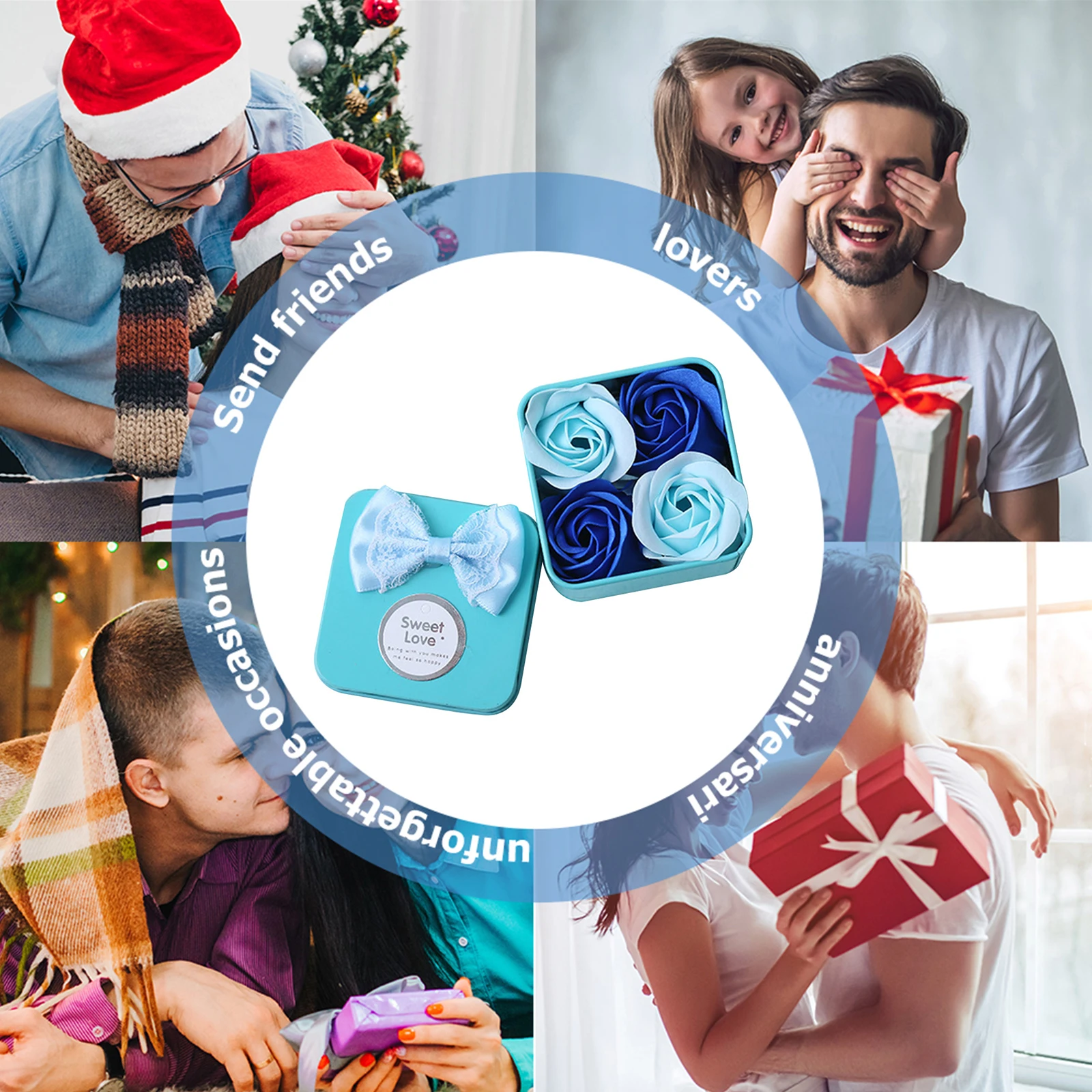 

4 Pcs Simulation Rose Soap With Love Gift Box Valentine's Day Birthday Wedding Gifts Women Rose Soap Flower in Iron Box