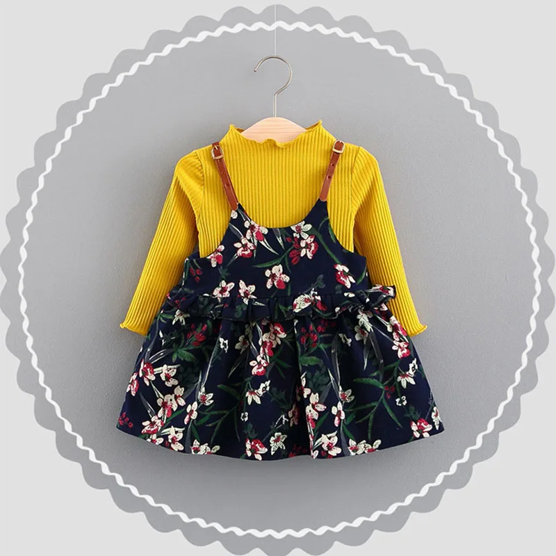 

âœ¿BB-2Pcs Children's Dress Sweater Floral Harness Ball Gown Newborns Cute Baby Girl Clothes