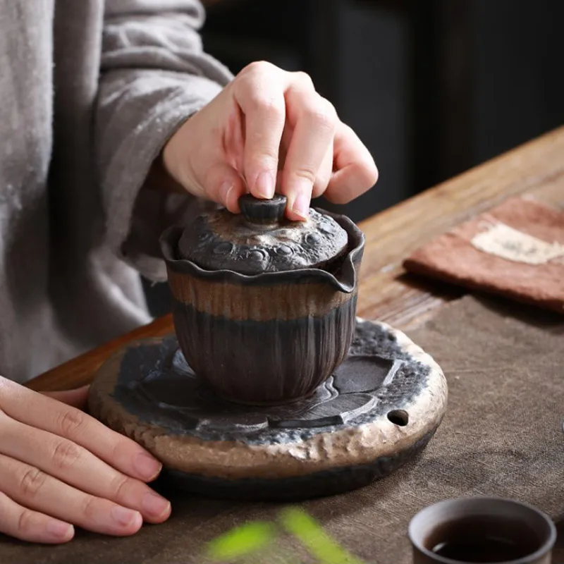 Gaiwan and holders TANGPIN керамический чайник Gaiwan Прихватки китайский чай кунг-фу кружка, сосуды для питья 200 мл - Цвет: Gaiwan and holders