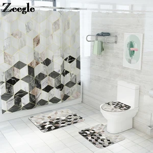 marble pattern shower curtain with bath mat set microfiber toilet carpet bathroom floor mat washable toilet seat cover mat free global shipping