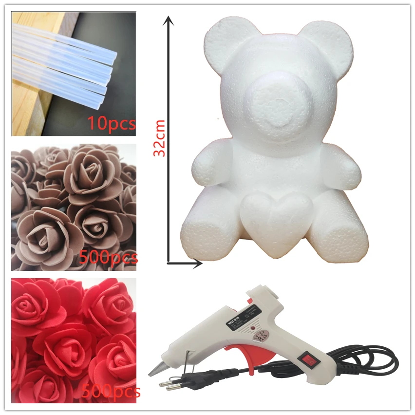 38cm brown bear 32 см пена Роза медведь плесень DIY искусственный цветок розы медведь розы с сердцем для влюбленных подарки - Цвет: 38cm brown bear