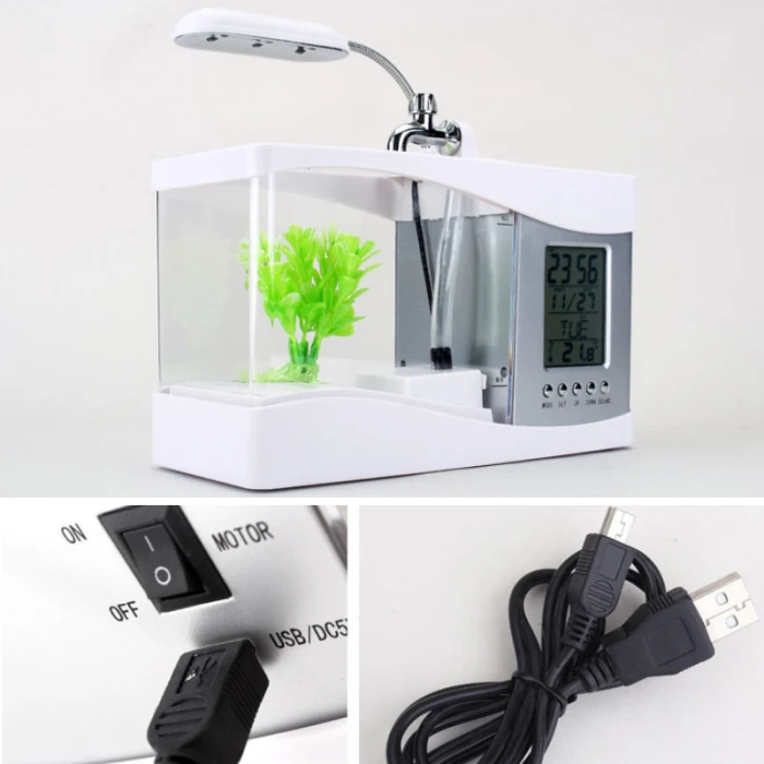 USB настольный мини аквариум с светодиодный Часы Настольный декоративный Органайзер FP8