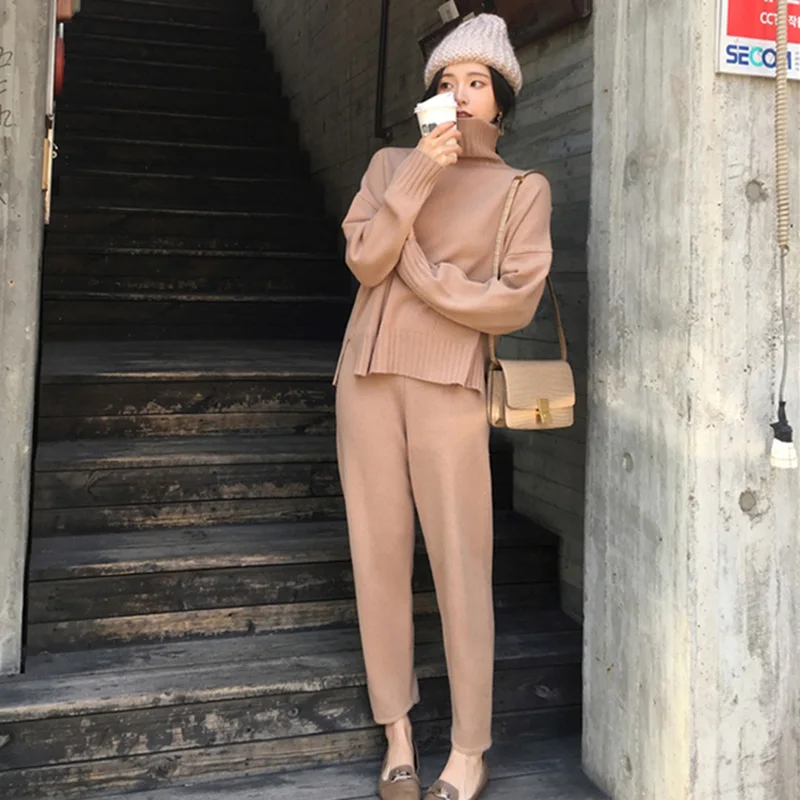 Комплект из 2 предметов зима 2019 Новый Свободный Повседневный пуловер с круглым