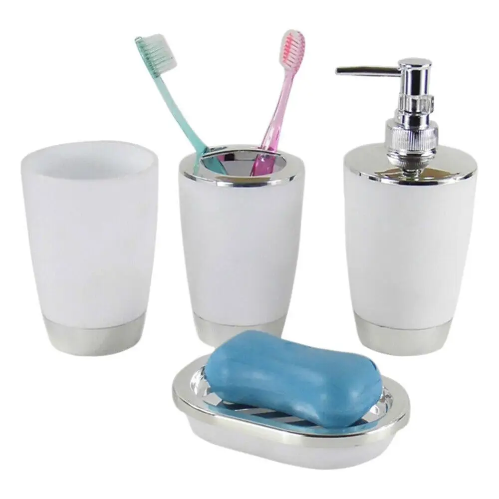 

4Pcs Bathroom Suit Set Bathing Accessories Goods Includes Soap Box Cup Toothbrush Holder Soap Dispenser Soap Dish Set