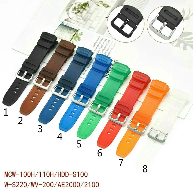 

8 Solid Colors Silicone High Quality Straps For Casio MCW-100H 110H W-S220 HDD-S100 Waterproof Drop Resistance Watch Bands