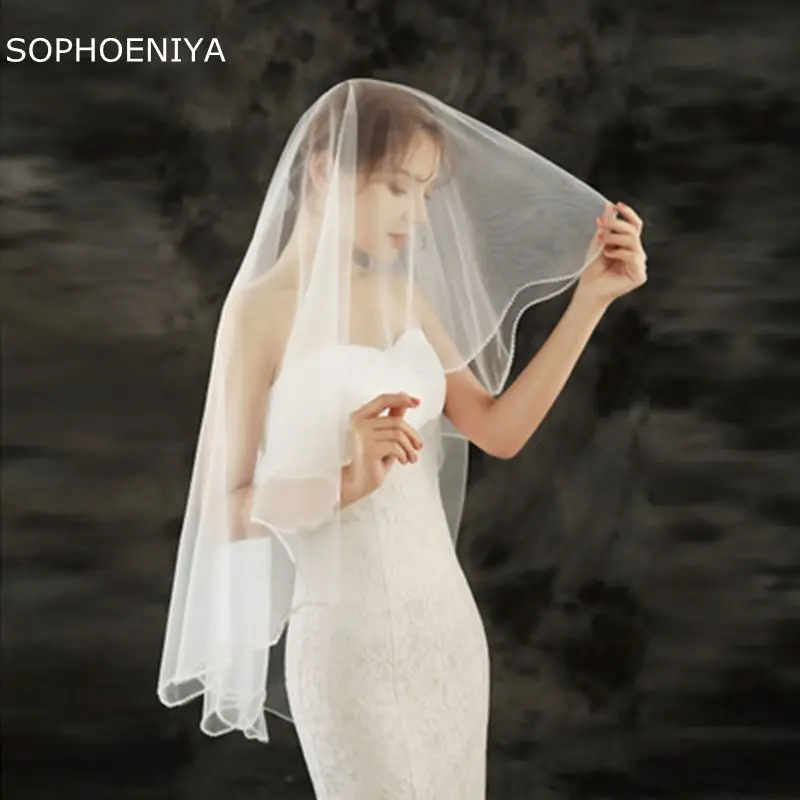 

New Arrival One Layer Wedding veil 2021 Beading Edge White Ivory Bridal veils Welon slubny matrimonio Bridal hair accessories