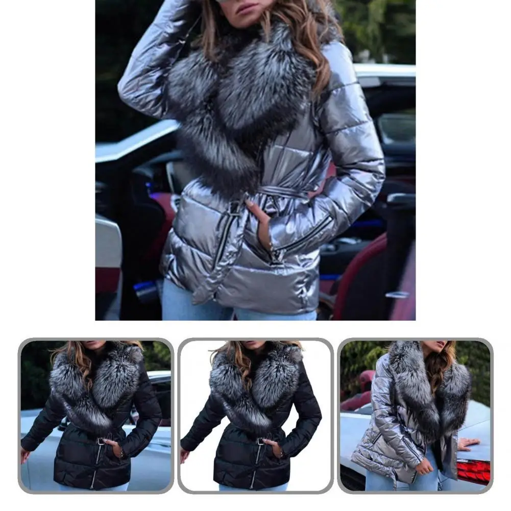 

Great Casual Overcoat Bright Surface Cotton Coat Long Sleeve Belt Lady Casual Thermal Jacket Coat