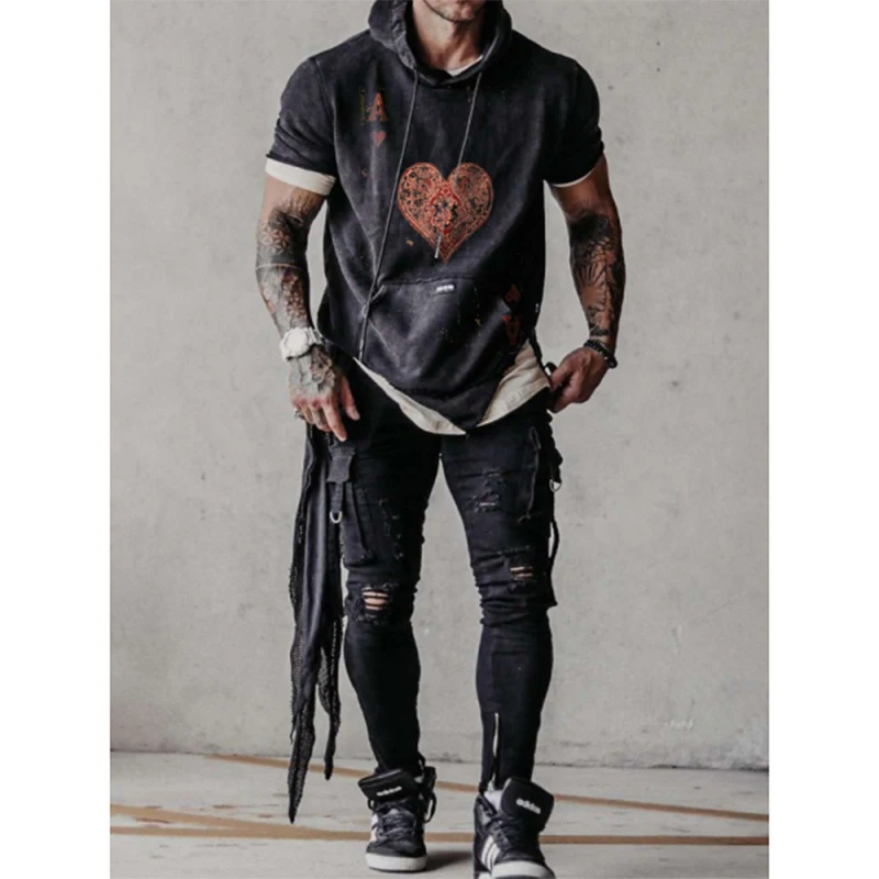 

Men's Outdoor Running Paisley Heart 3D Printed Casual Hoodie Short Sleeve Round Neck Retro Harajuku Comfortable Soft