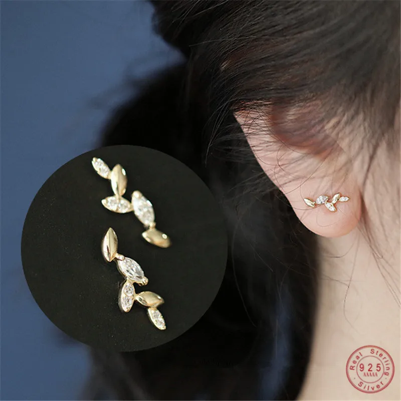 

925 Sterling Silver Korean Irregular Olive Leaf Branch Stud Earrings Women 14k Gold Plating Malt Ear Studs Wedding Jewelry Gift