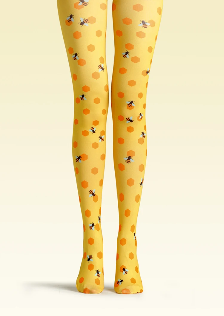 Уникальные чулки VP Колготки с желтым узором в виде пчелы высококачественные