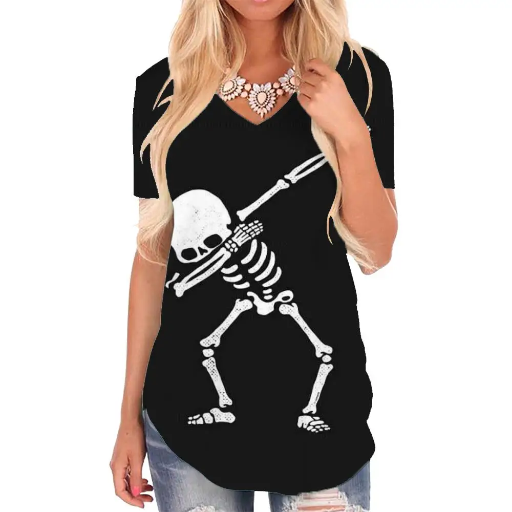 

Giyu Brand Skull T-shirt women Skeleton Shirt Print Dancing V-neck Tshirt Rock Tshirts Printed Womens Clothing Summer