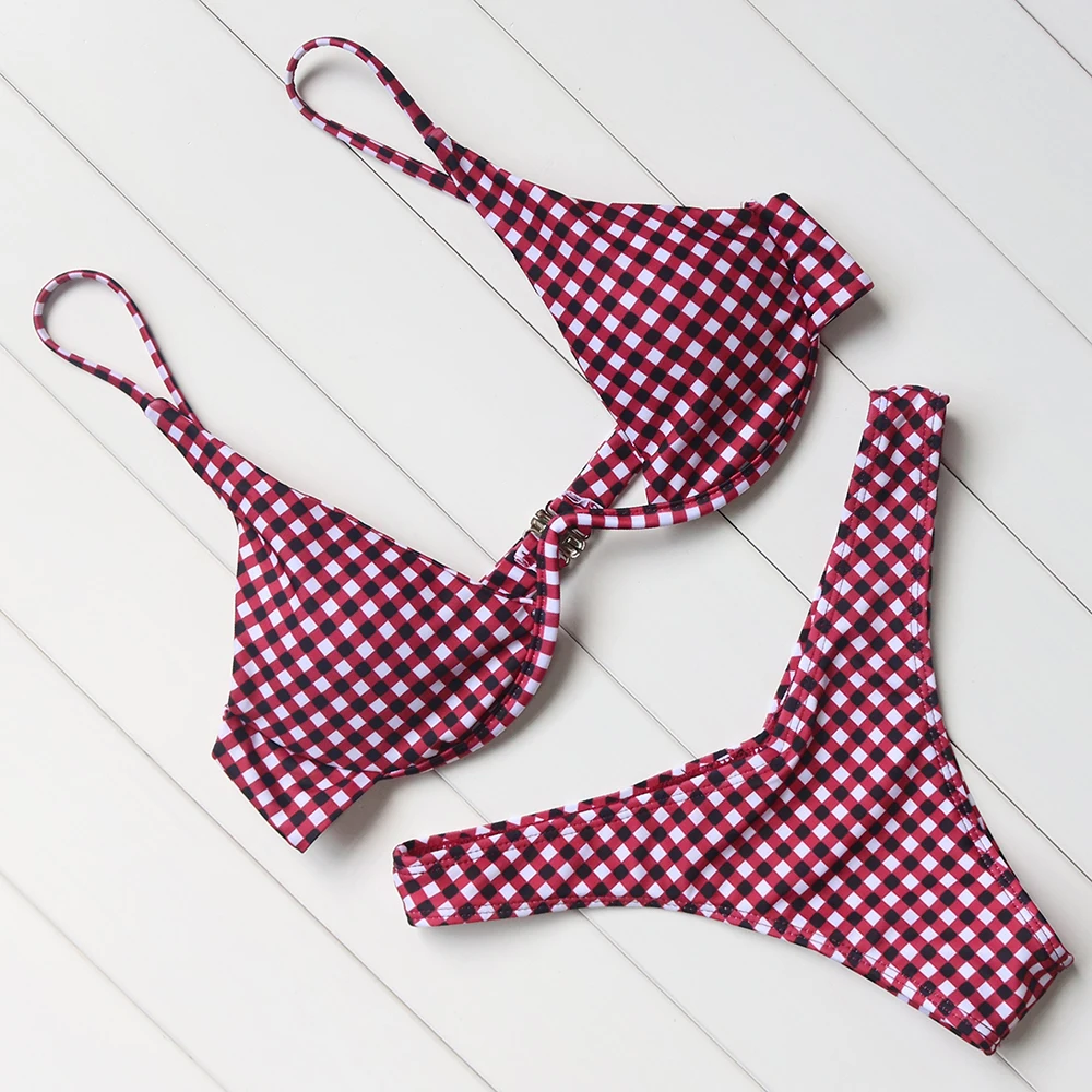 Купальники-бикини OMKAGI Женский комплект бикини пуш-ап в клетку купальный костюм