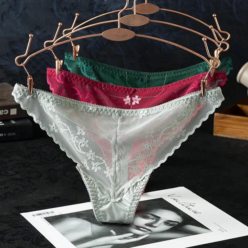 

SP&CITY Hot Sexy Low Waist Lace Underpants For Women Invisible Mesh Thongs Transparent Hollow Out Panties Thin Seamless Briefs