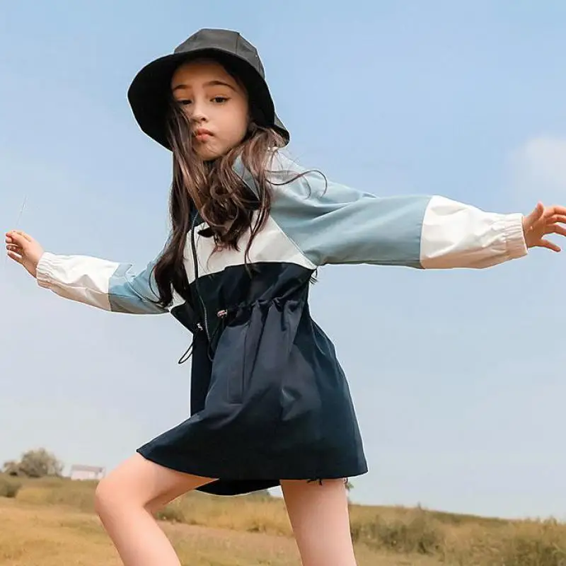 

Autumn Winter Children Mid Length Coats For Girls Loose Casual Adjustable Waist Jacket Kids Warm Outwear Fashion Windbreaker