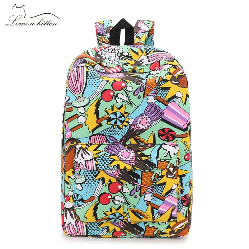 Женский мультяшный модный рюкзак дорожный холщовый женский в стиле хип-хоп с